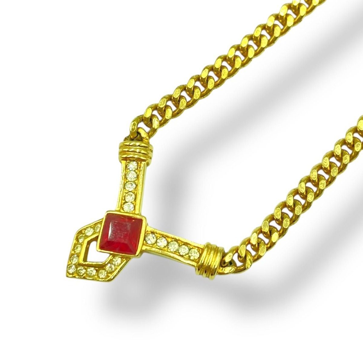 Dior Stone Necklace Gold Red — view 2