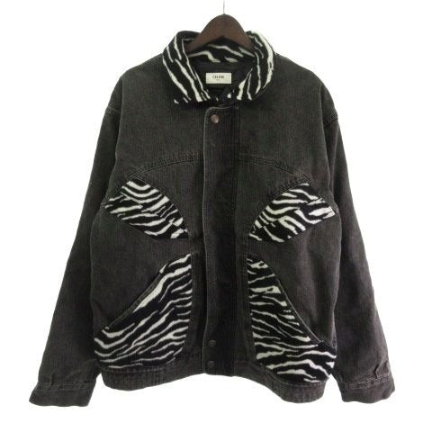 Celine It4 Oz99 N82 zk Denim Jacket Jean Zebra Print Black