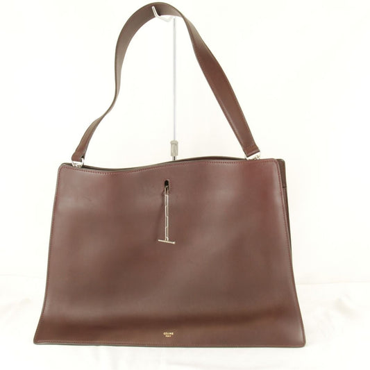Celine Chain Shoulder Bag Leather Gold Wine Red High Simple
