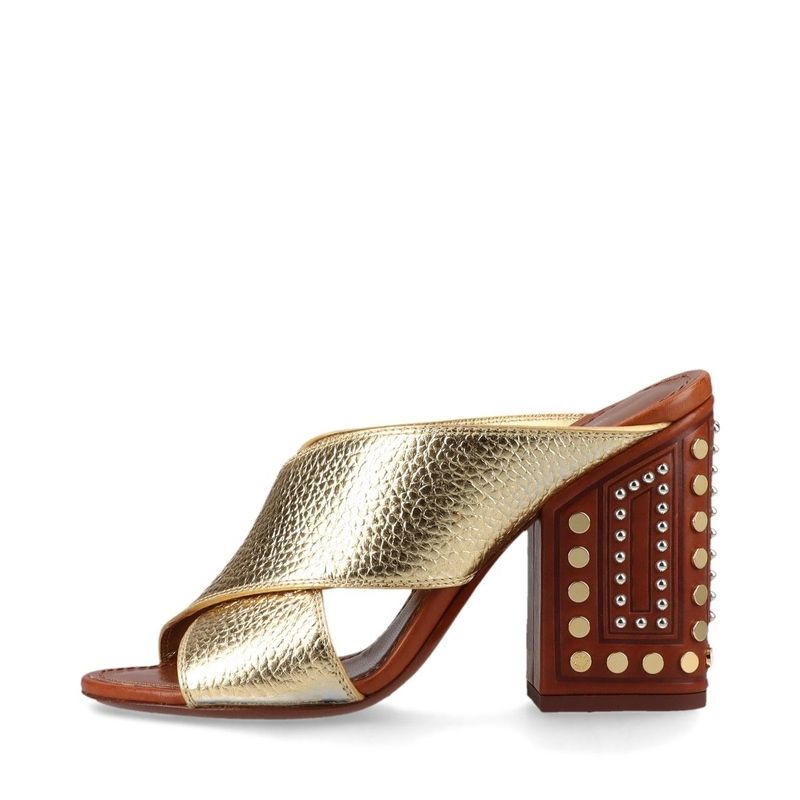 Louis Vuitton '18 Studded Leather Sandals Women's 36 Sc0138 Gold Made In Italy