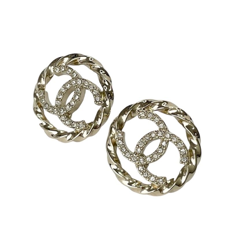 Chanel Earrings Gold Coco Mark Rhinestone Circle