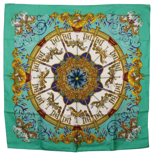 Hermes Carre 90 LUNA PARK Amusement Park Merry-go-round Silk Green Women's Scarf