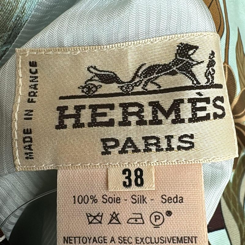 Hermes Vest Size 38 M Women - Light Blue Brown And Multi Silk/floral Pattern