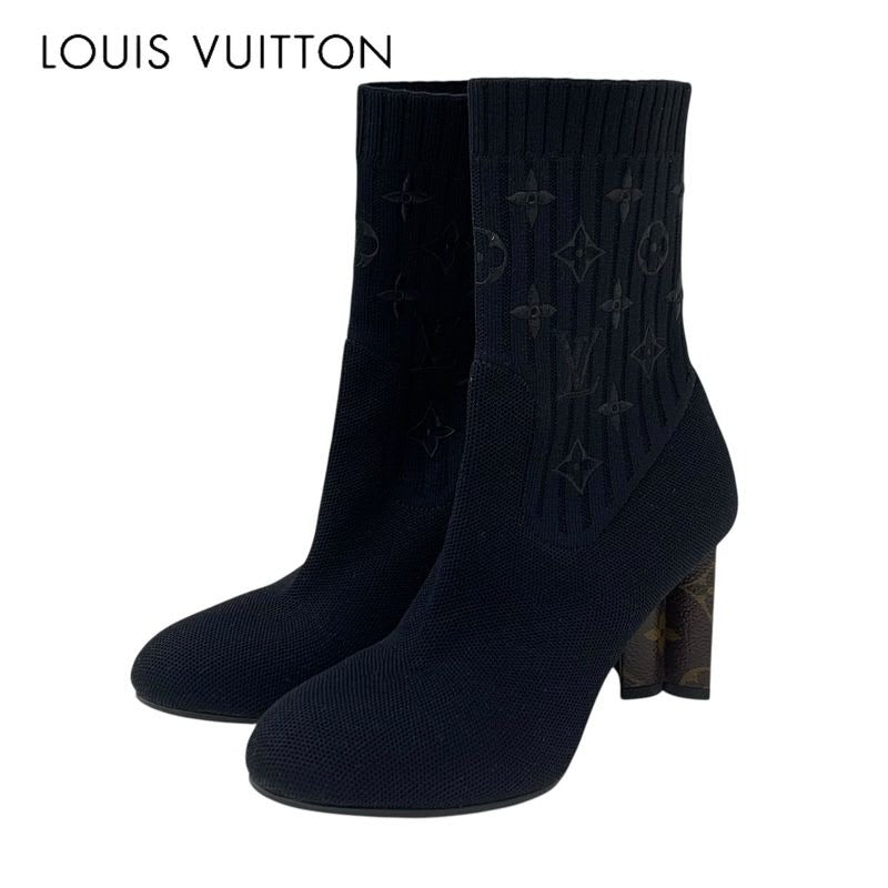 Louis Vuitton Silhouette Line Monogram Boots Short Shoes Fabric Black