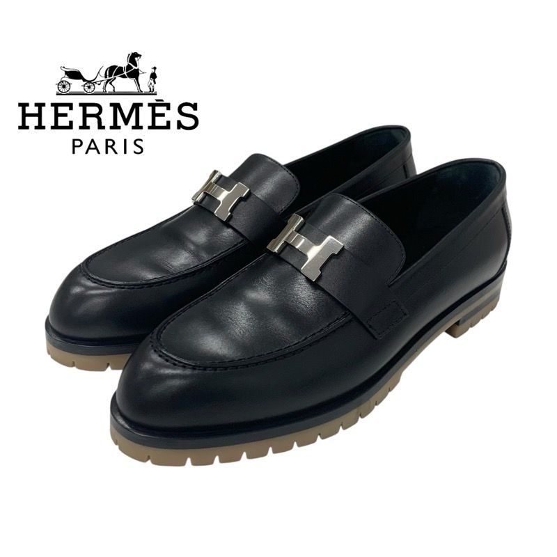 Hermes Faubourg Loafer Leather Shoes Leather Black Silver Hhardware Moccasin