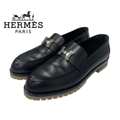 Hermes Faubourg Loafer Leather Shoes Leather Black Silver Hhardware Moccasin