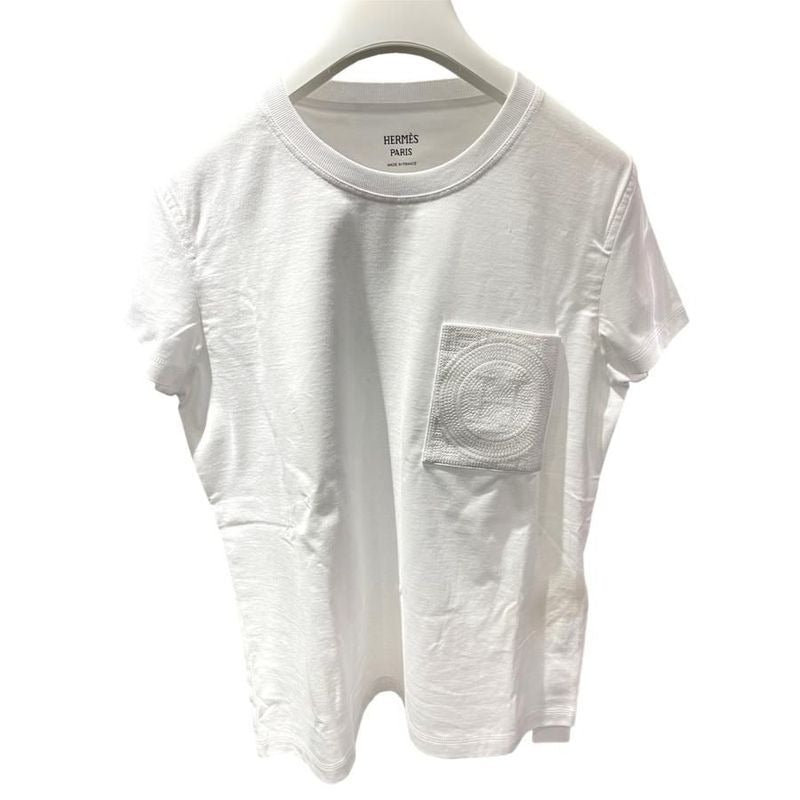 Hermes T-Shirt Embroidered Pocket White Cotton Jersey 100% mosaic