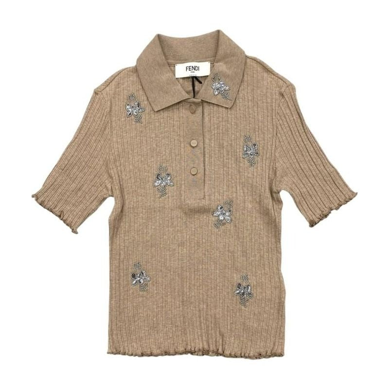 Fendi Short Sleeve Polo Shirt Knit Sweater Floral Motif Fs9713 Asng Size