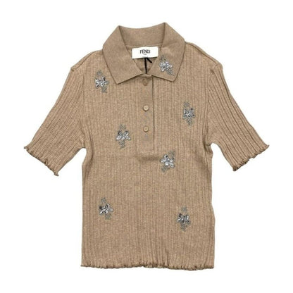 Fendi Short Sleeve Polo Shirt Knit Sweater Floral Motif Fs9713 Asng Size
