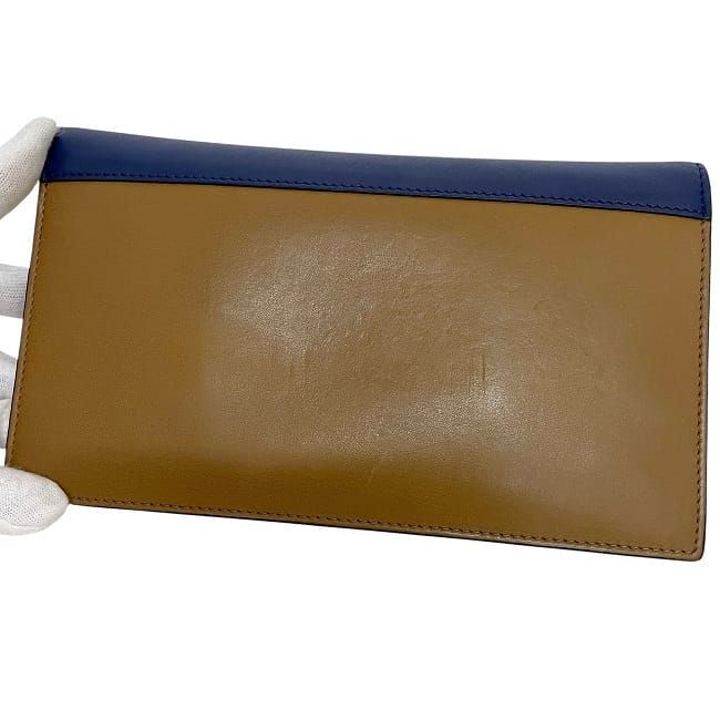 Celine Bifold Long Wallet Brown Navy White Wallet Excellent Condition Leather