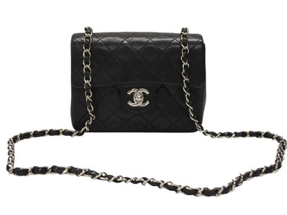 Chanel Mini Quilted 17 Shoulder Bag CC Logo Lambskin Black Silver