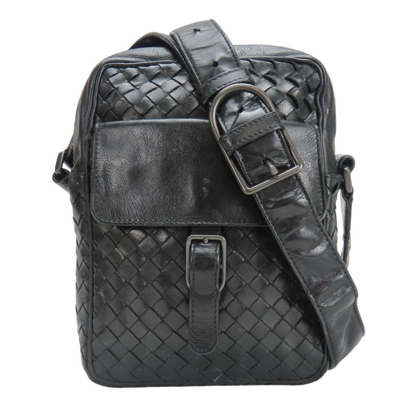 Bottega Veneta Shoulder Bag 113092 Intrecciato Leather Black Crossbody Braided