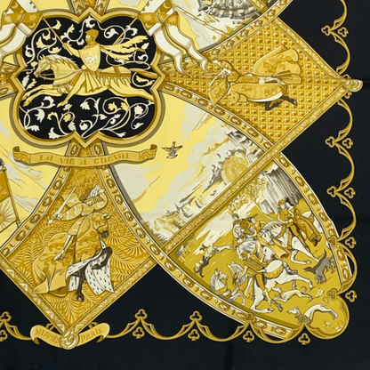Hermes Scarf Carre 90 La Vie A Cheval Gold And Black