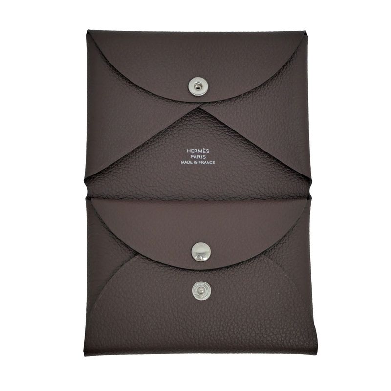 Hermes Calvi Duo Card Case With Coin Case Coin Purse K Engraved Chevre