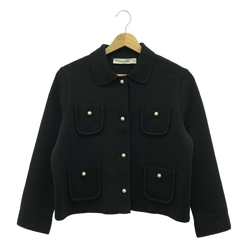 Christian Dior Logo Pearl Button Single Knit Jacket 36 Black