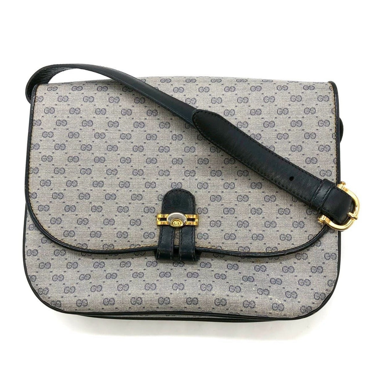 Gucci 001 406 Micro GG Shoulder Bag Leather Navy Vintage