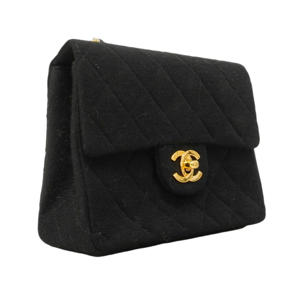 Chanel Shoulder Bag Mini Quilted Cotton Black Gold — view 2