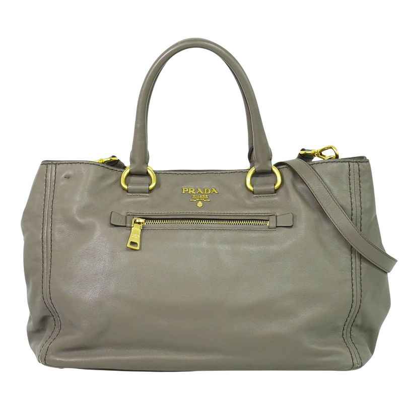 Authentic Prada Leather 2WAY Shoulder Bag Handbag Gray Bn2103 Bag Pre-owned