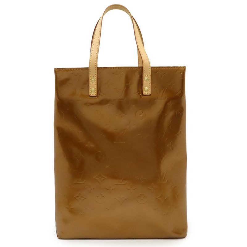 Louis Vuitton Monogram Vernis Reed MM Tote Handbag Enameled Calf Bronze Brown