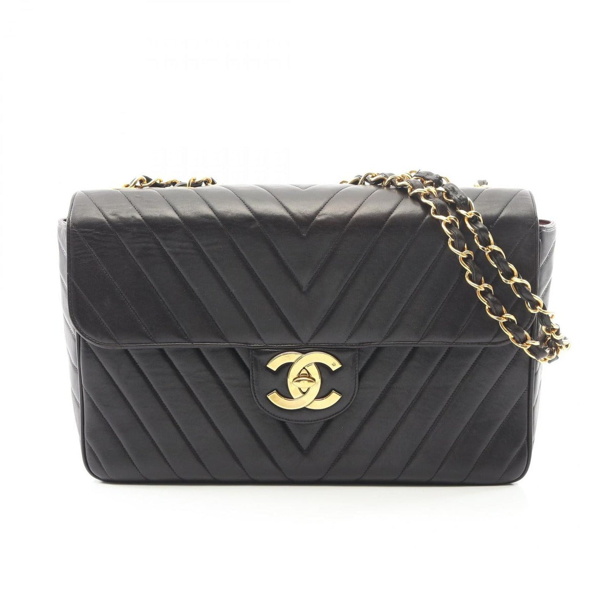 Chanel Shoulder Bag Chevron Stitch Black Lambskin