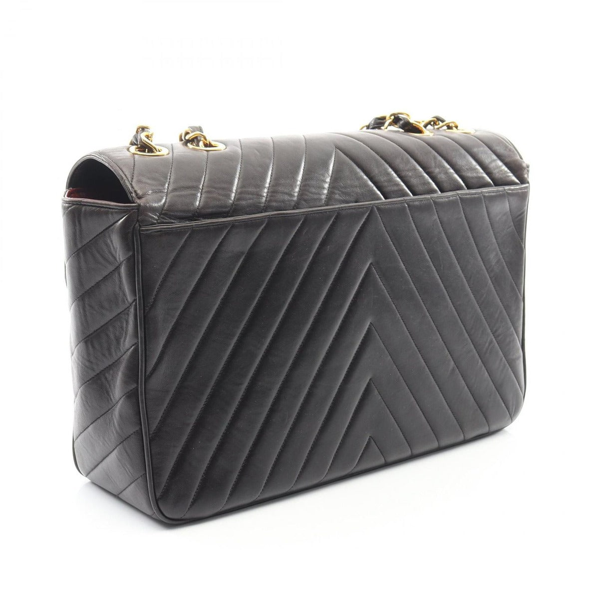 Chanel Shoulder Bag Chevron Stitch Black Lambskin — view 2