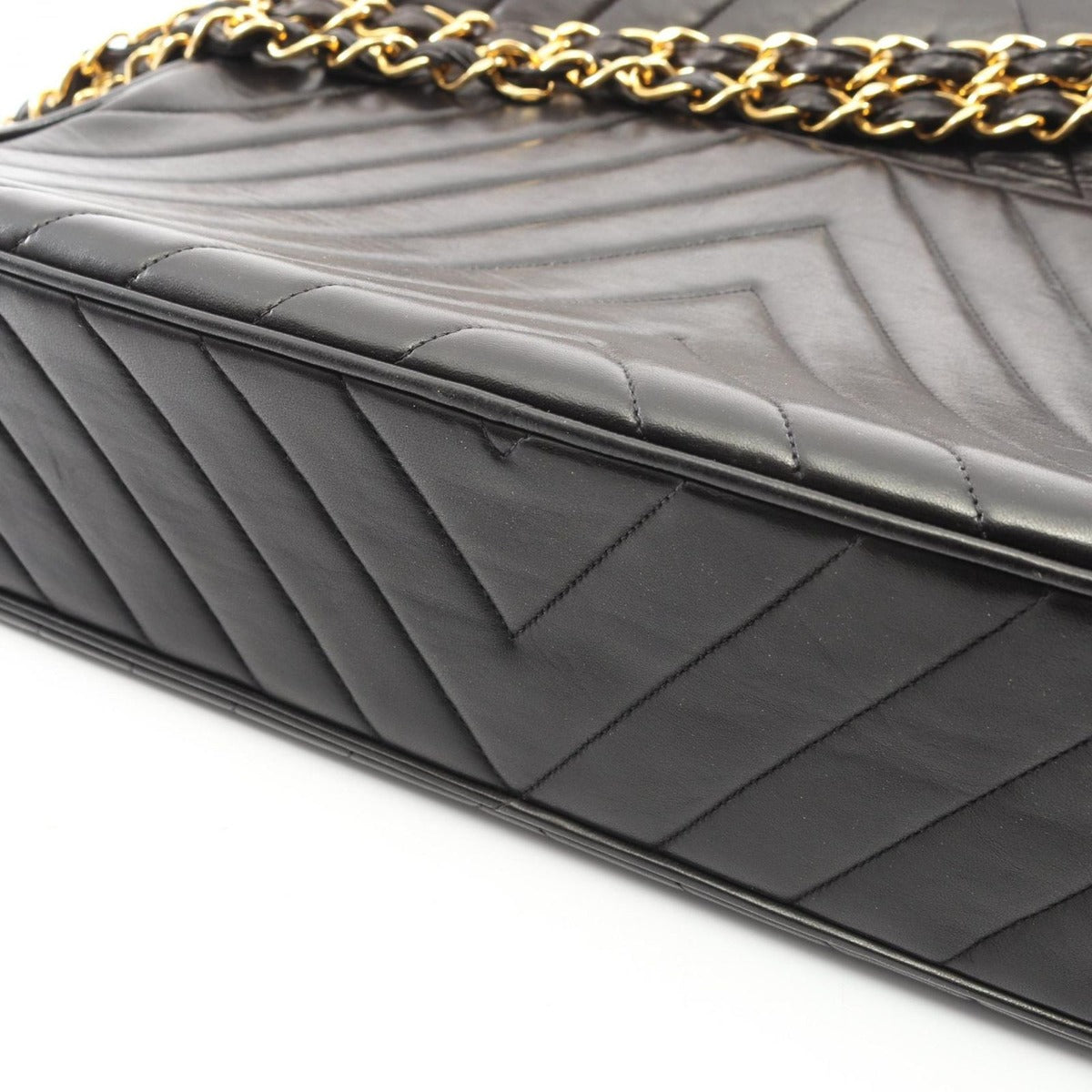 Chanel Shoulder Bag Chevron Stitch Black Lambskin — view 10