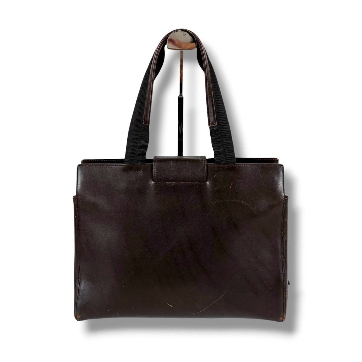 Prada Leather Tote with Pouch Embossed Logo Dark Brown Mini — view 3