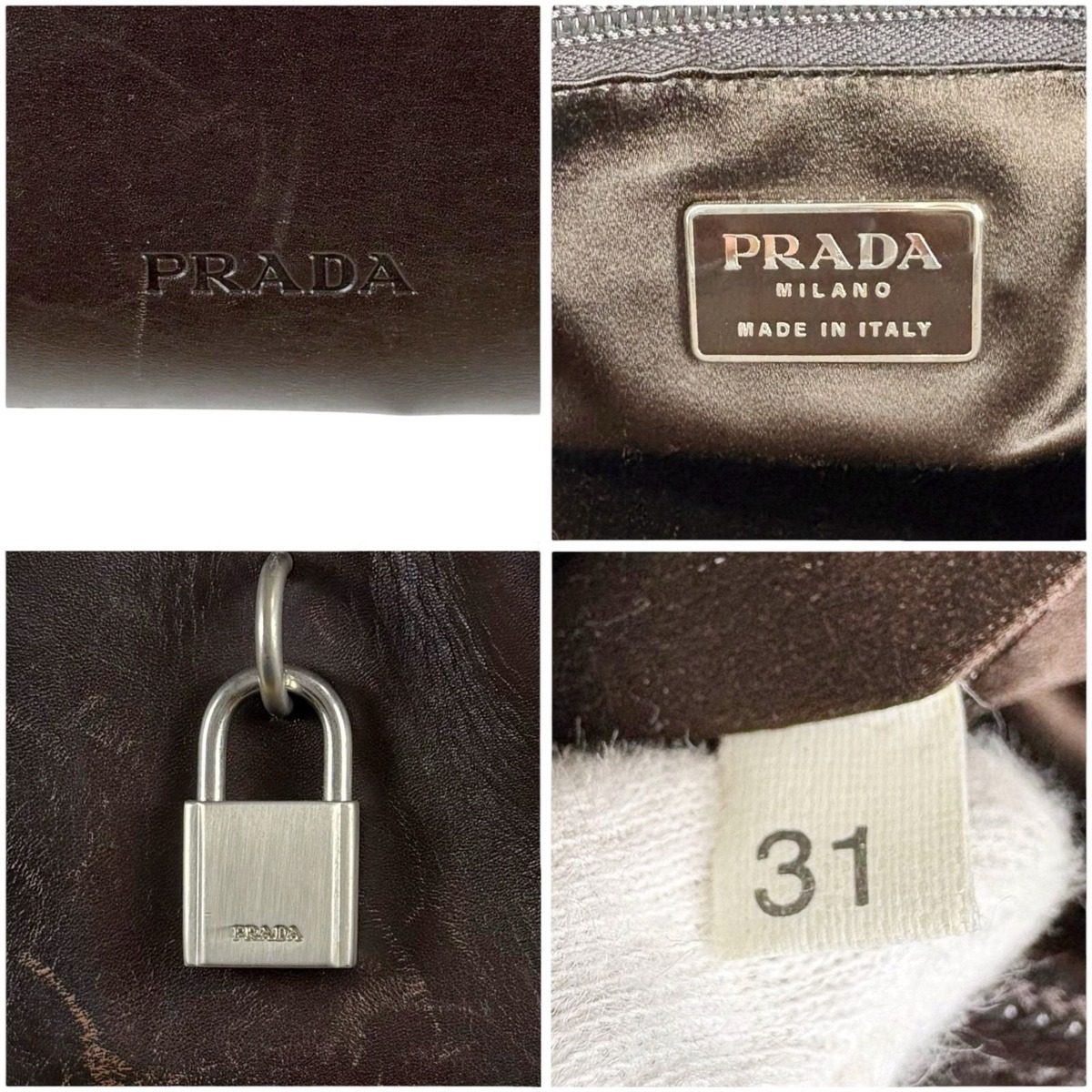 Prada Leather Tote with Pouch Embossed Logo Dark Brown Mini — view 9