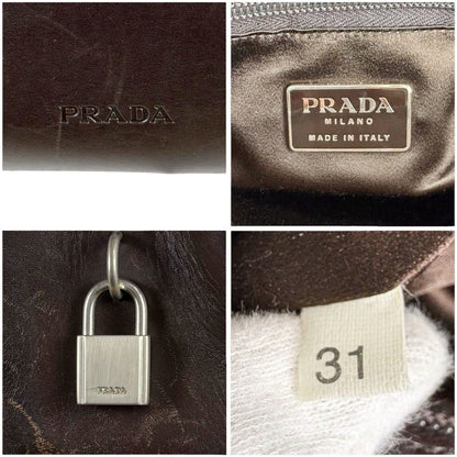 Prada Leather Tote with Pouch Embossed Logo Dark Brown Mini — view 9