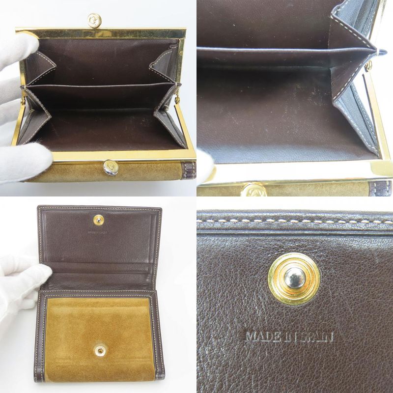 Loewe Trifold Wallet Suede Leather Khaki Brown Gold Hardware Anagram Clasp