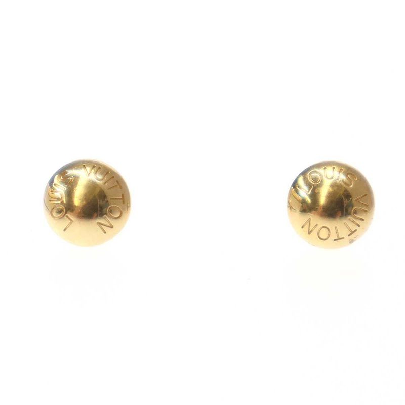 Louis Vuitton 18k Earrings Pous D'oreille Crew Round Logo Button Brown