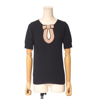 Louis Vuitton Knit Size XS Short Sleeves Sweater Top Ribbon Wool Black Pink