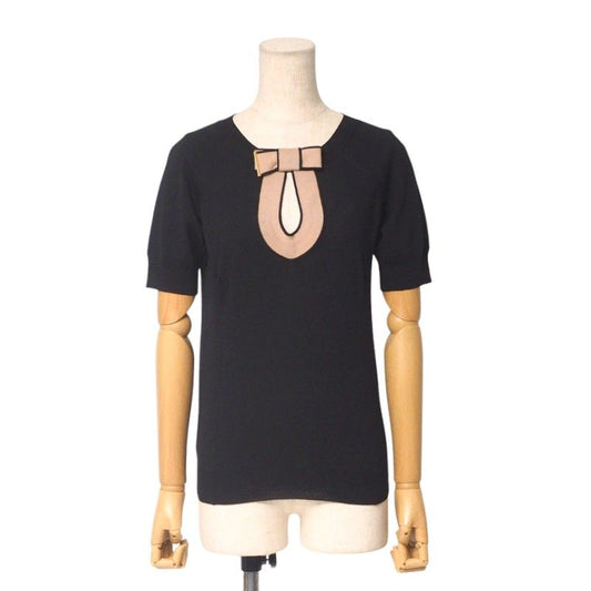 Louis Vuitton Knit Size XS Short Sleeves Sweater Top Ribbon Wool Black Pink