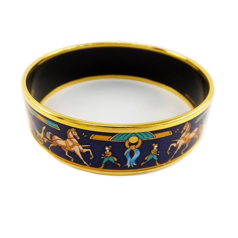 Hermes Enamel MM Bangle Navy-gold Hardware Bracelet Carriage Approx