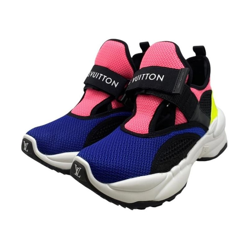 Louis Vuitton Sneakers Run 55 1 A9 pdc Size 35 Logo Mesh Blue Pink Black