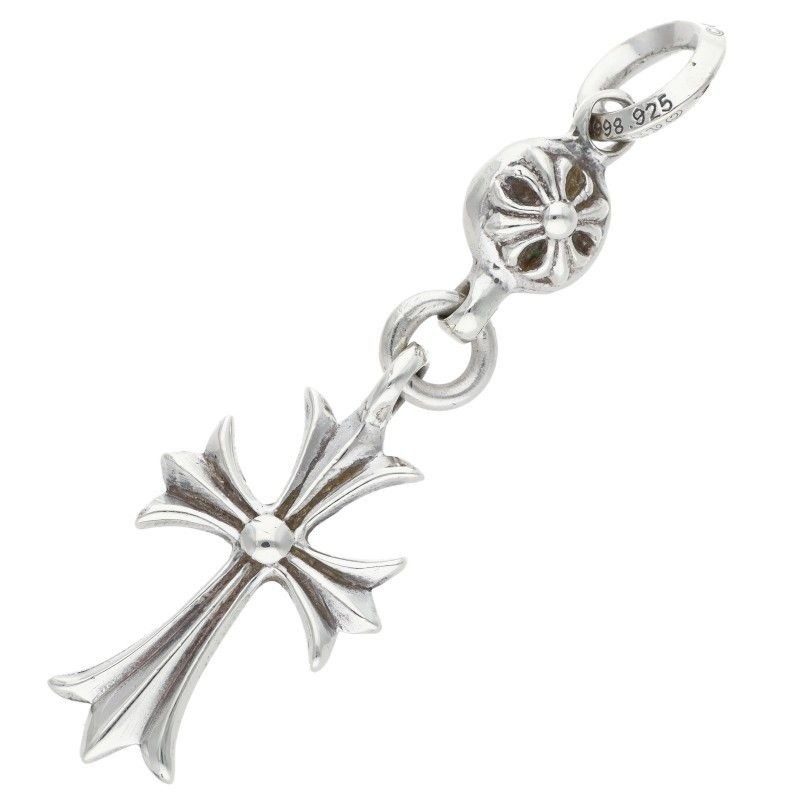 Chrome Hearts Tny CH Crs 1 Ball Tiny Ch Cross Charm Silver Necklace Top