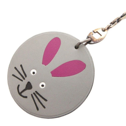 Hermes Animal Charm Key Holder Rabbit Print Chain Logo Gray Keychain