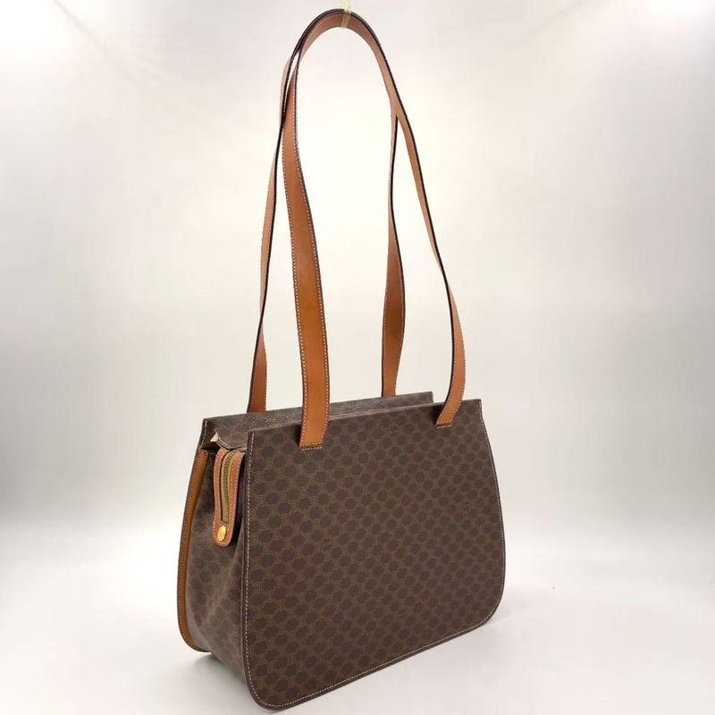 Celine Macadam Leather X PVC Brown Shoulder Bag Gold