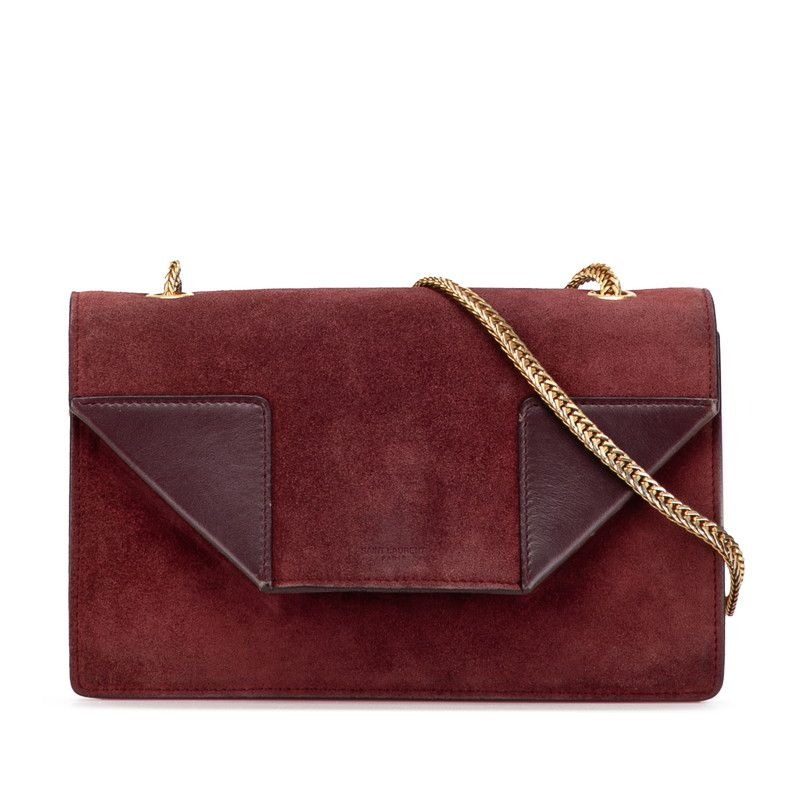 Saint Laurent Betty Chain Shoulder Bag Wine Red Gold Suede Leather