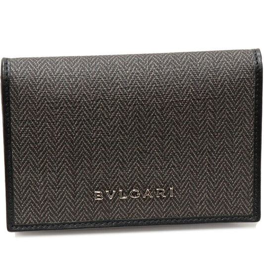 Bulgari Bifold Business Card Holder With Depth Weekend PVC Canvas Gray 32588