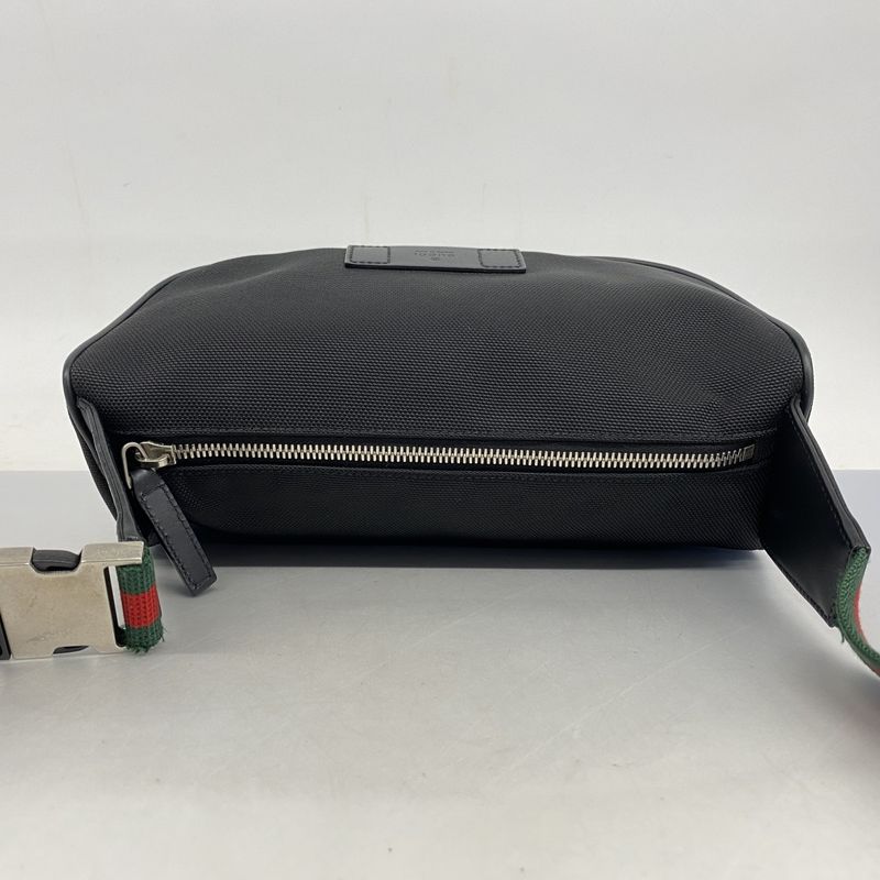 Gucci Waist Bag Sherry Line 630920 Nylon Black Silver Hardware Men Women Unisex
