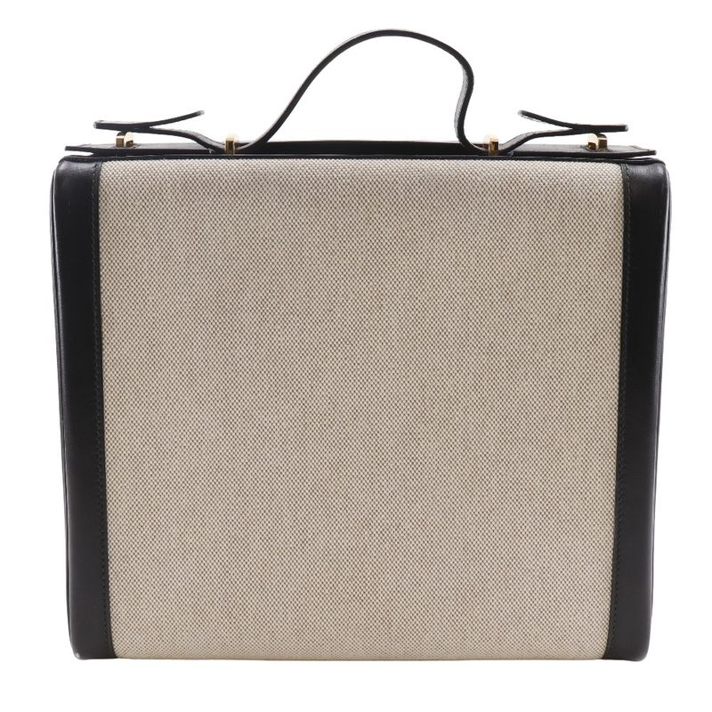 Hermes Vanity Travel Case Vintage Calf Black/beige 0X Unisex Handbag