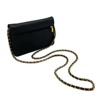 Chanel CC Logo Wallet Caviar Leather Black Chain Shoulder Bag Gold — view 2