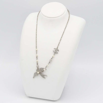 Chanel Necklace Bird Motif Swallow C25ss Approx 18.4g Coco Mark Faux Pearl