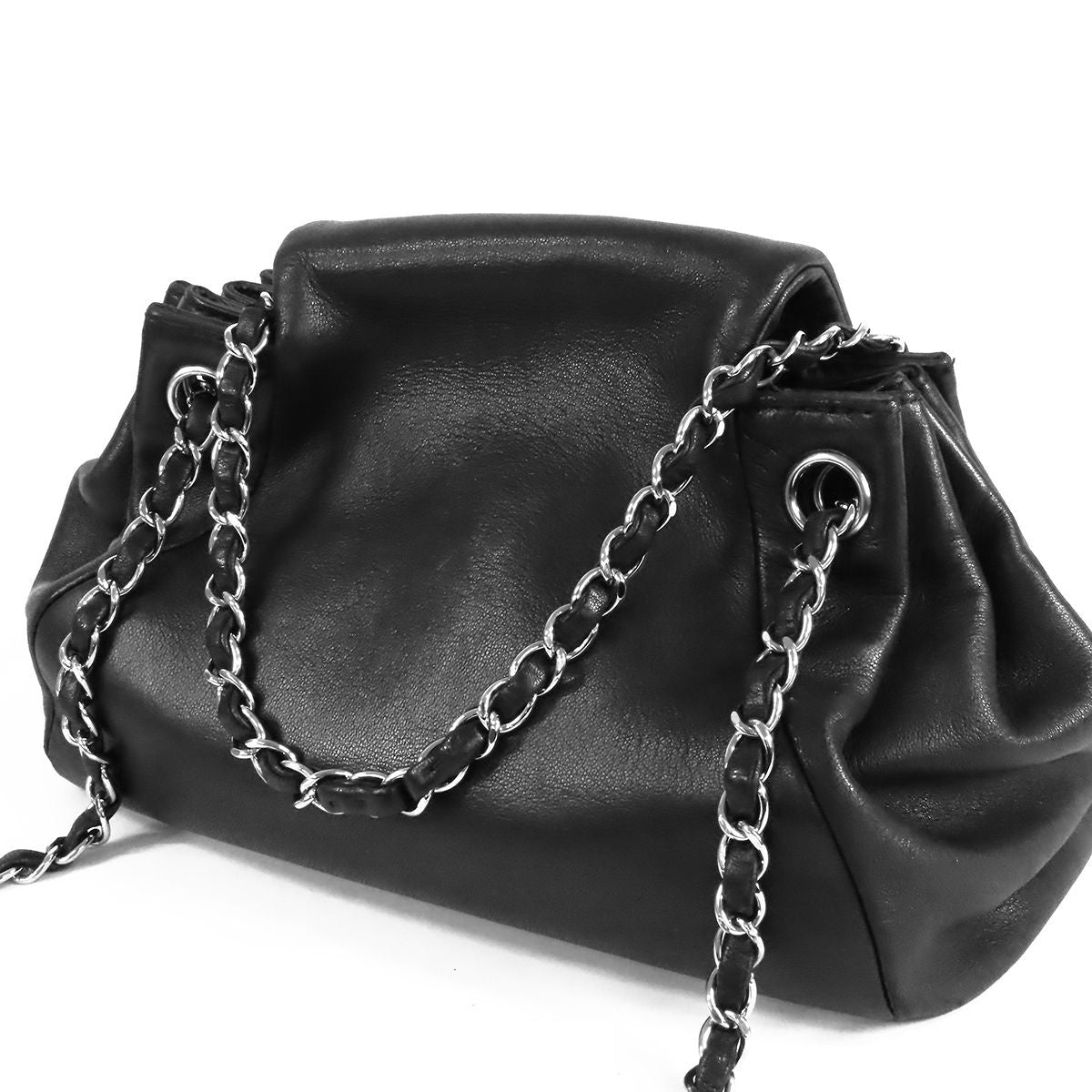 Chanel Accordion Chain Black Silver Lambskin Twist CC Logo Shoulder Bag — view 2