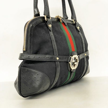Gucci Handbag GG Canvas/sherry Line 114887 Canvas Black Gold Hardware Women