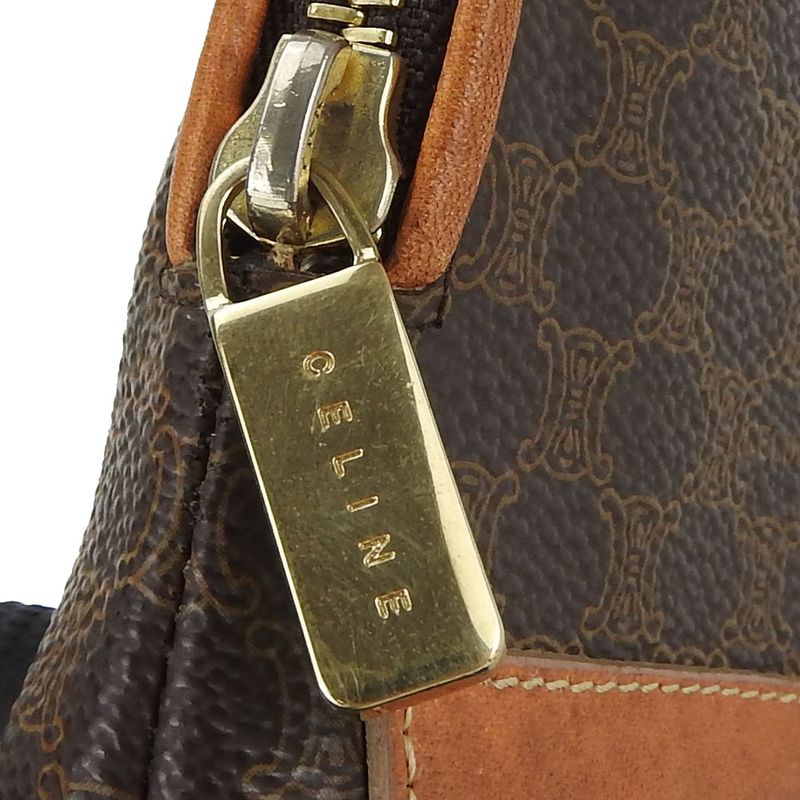 Celine Pouch Macadam PVC Leather Brown Gold Hardware Makeup Pouch Small