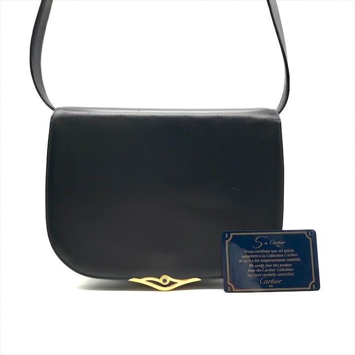 Cartier Sapphire Leather Gold Shoulder Bag Navy Purse