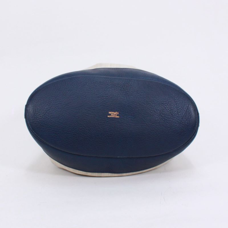 Hermes Market PM Leather And Canvas Blue Handbag Gold