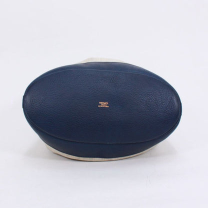Hermes Market PM Leather And Canvas Blue Handbag Gold